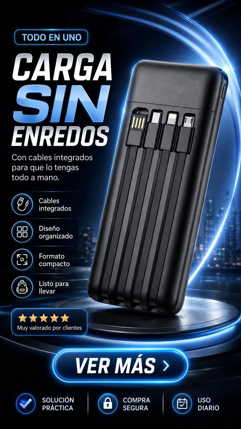 Power bank con cables integrados